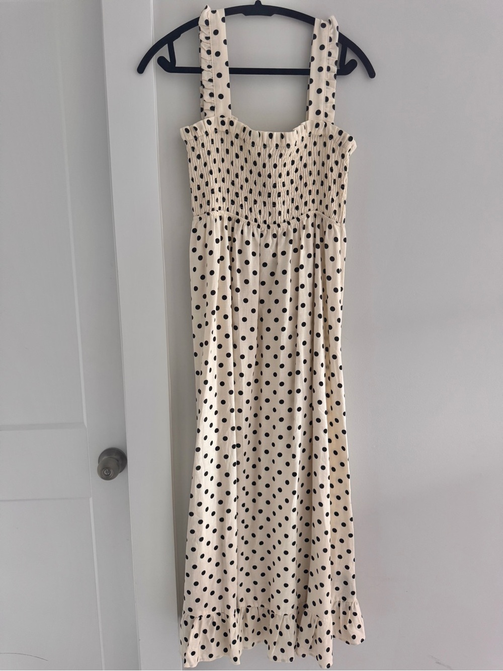 Zara Cream Maxi Dress with Black Polka Dots